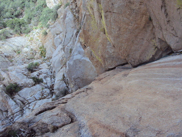 Looking down at Pitch 1 from the belay. Psycho follows the crack ... simple.
