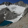 North Ridge of Mt Conness with the Conness Glacier and one of the crystal blue Conness Lakes below.