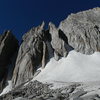 July 5 2012. Low snow year.  Icy-hard neve in all 3 couloirs. 