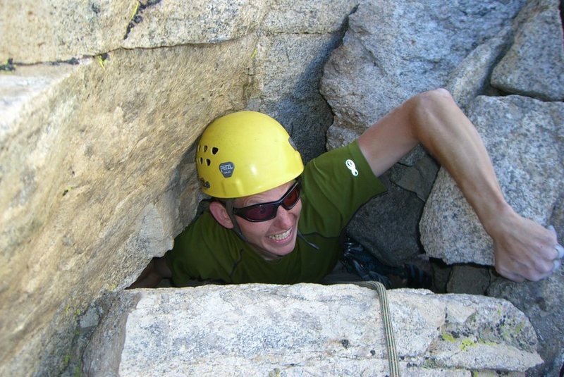 At 6'5" I struggled *hard* to get through the "birth canal" exit to the summit. September 2007.