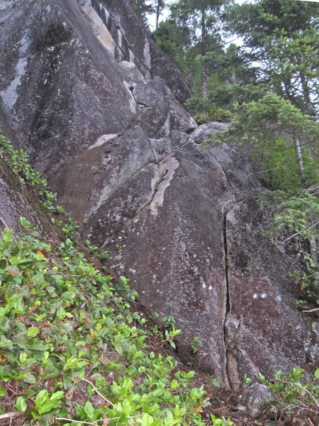 View of the starting section from below, A Ship Called Black Rock.<br>
<br>
The corner that starts just left of this crack is the original second pitch of Law & Order.