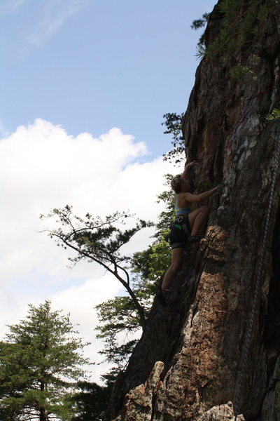 Nuke The Whales Wall<br>
<br>
Johanna Nevins 'pinkpoints'<br>
A Fine Line(5.7) trad<br>
<br>
Crowders Mountain State Park, North Carolina