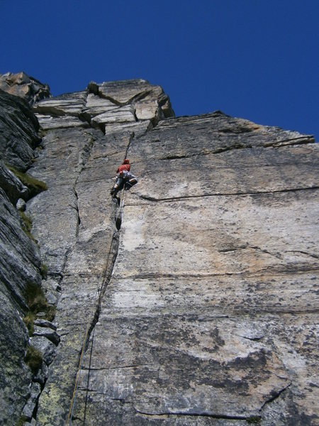Fanstastic crack climbing in pitch two