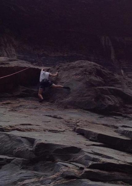 Mark at the overhang/crux of The Put In - awesome holds once you get positioned properly