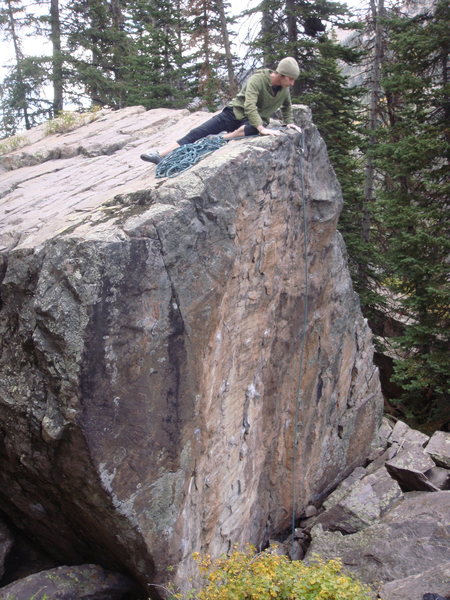 Lewis setting a TR to work the boulder problem. Unknown boulder problem - anyone have info about this huge rock?