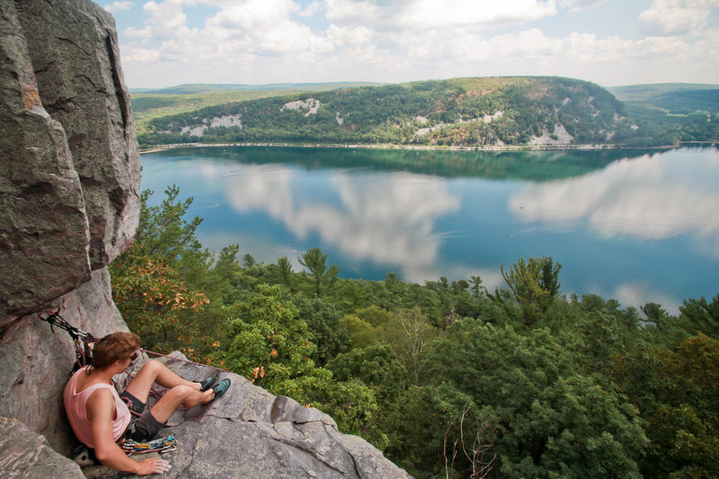 Great day , perfect belay. Stew of the HWDAMF's. Devil's Lake 7/28/12
