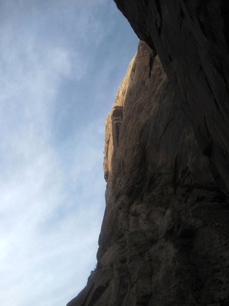 Climber rapping off after FA of The Innominate. 5.12a..Quite steep for slabs!