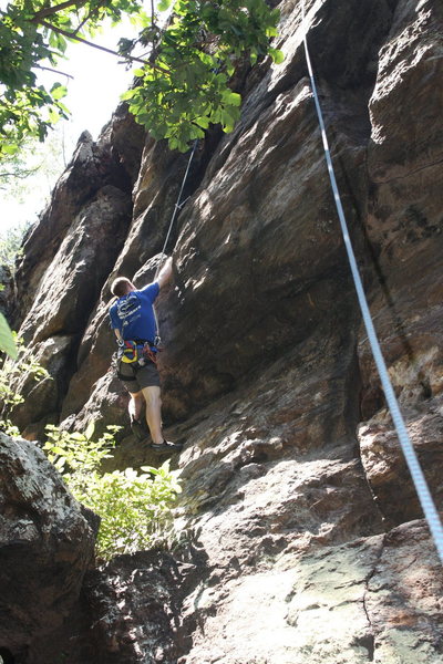 Car Wall<br>
<br>
Passing Lane (5.9) trad<br>
<br>
Crowders Mountain State Park, North Carolina
