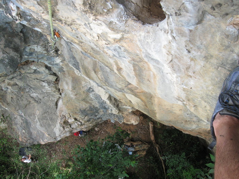 Looking down from the final anchor on Jewel of the Mekong (5.10-).