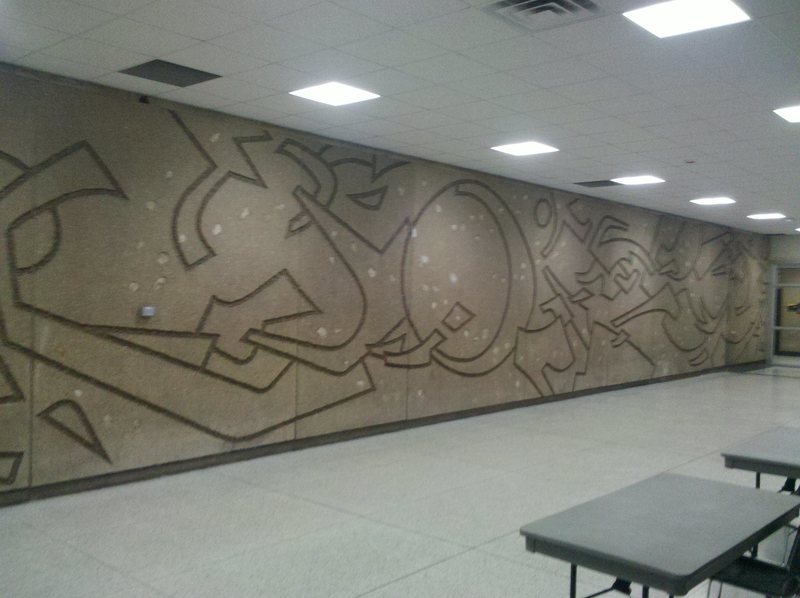 A more detailed image showing the climbable patterning of the indoor traverse.