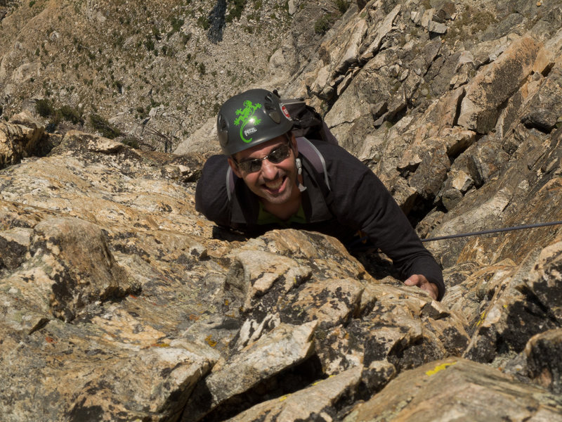 Southwest Ridge of Symmetry Spire. Last moves to the top, very fun route.