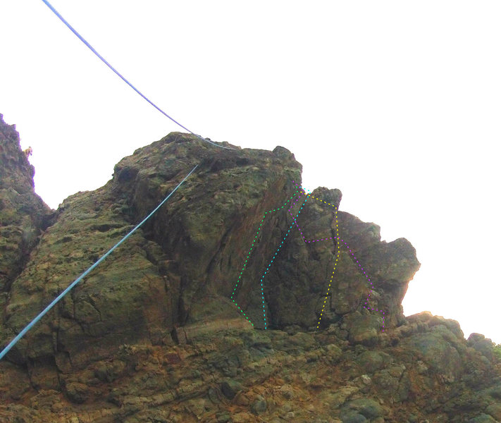 This is a dihedral with cracks along both sides.<br>
<br>
Lots of route combinations and possibilities. Especially if you like crack climbing!