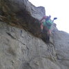 me falling from above the bolt on top of the roof of Union Man 11a riverside quarry