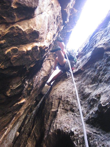 P-2. Fun, if you're not leading it. ; ) <br>
Although, Jonny liked it. : ) He chose to place a Big Bro, and not clip the retro bolt, which may, or may not still be there. It's been awhile since we were on Healy's. Climbers beware.<br>
<br>