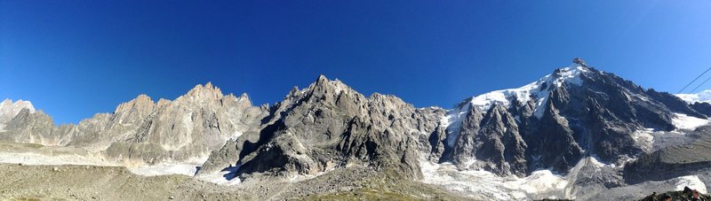Panoramic view of the Aiguilles du Chamonix from Plan de l'Aiguille