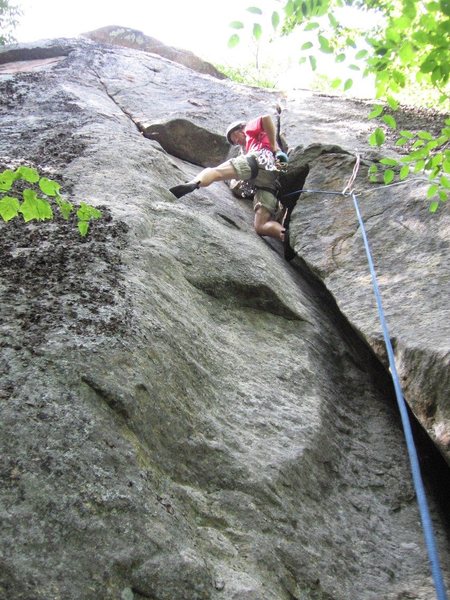 Above the layback'ed wide crack. Note the pre-placed pro out right.