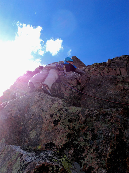 Joe continues up on P8. There's a lot of rope drag on this short pitch (90').