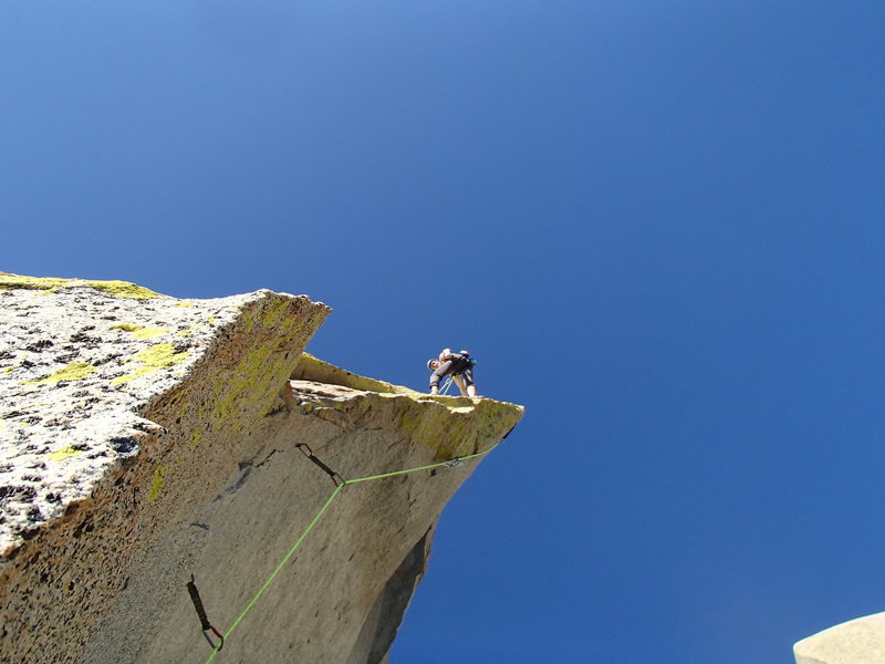 Climber just above the overhang