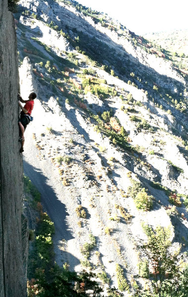 Nearing the chains on Scree Be Free.<br>
<br>
<br>
Photo by Bram Ratcliff