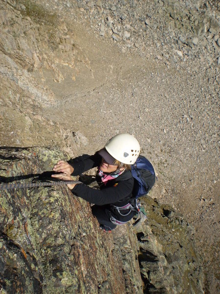 The Angel of Choss herself, Jenny Ball, high on pitch 4.