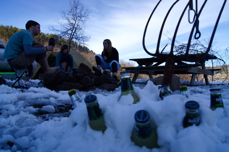 A quiet solitary snow day at Horseshoe Canyon Ranch. Only ones in attendance on this fine day, enjoying the free coolers.