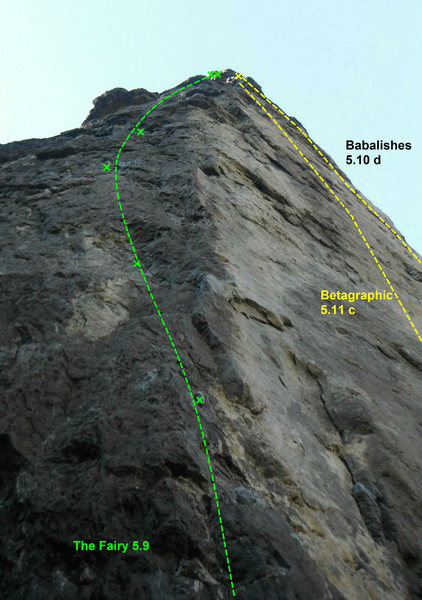the climb on the farthest left, on the arete next to Betagraphic.