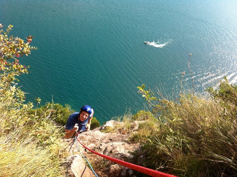 Finishing P2, lake down below.