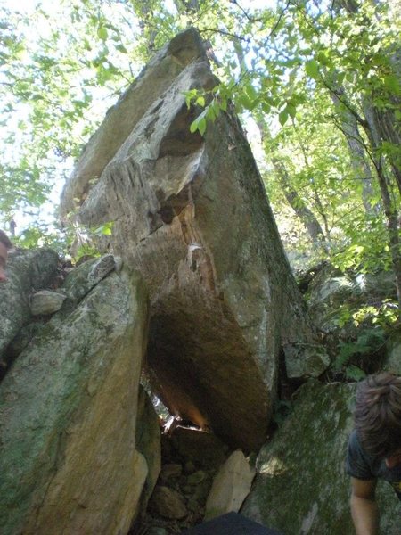 the rock protruding in the middle is where blade is located