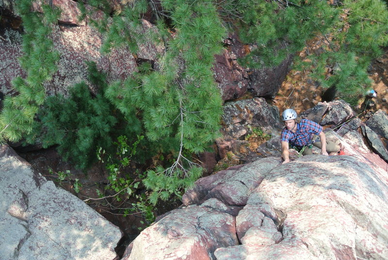 Steve Zaleski mid crux of "False Alarm Jam".