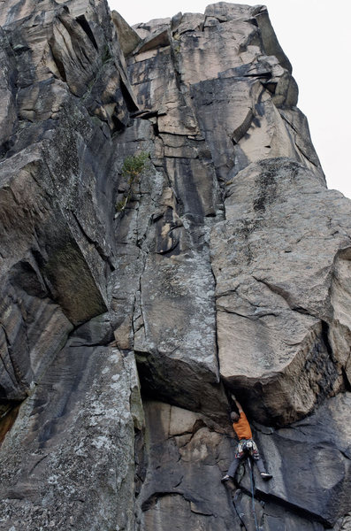 Setting for the roof moves on Tor Line. The crux is pulling the lip of the roof.