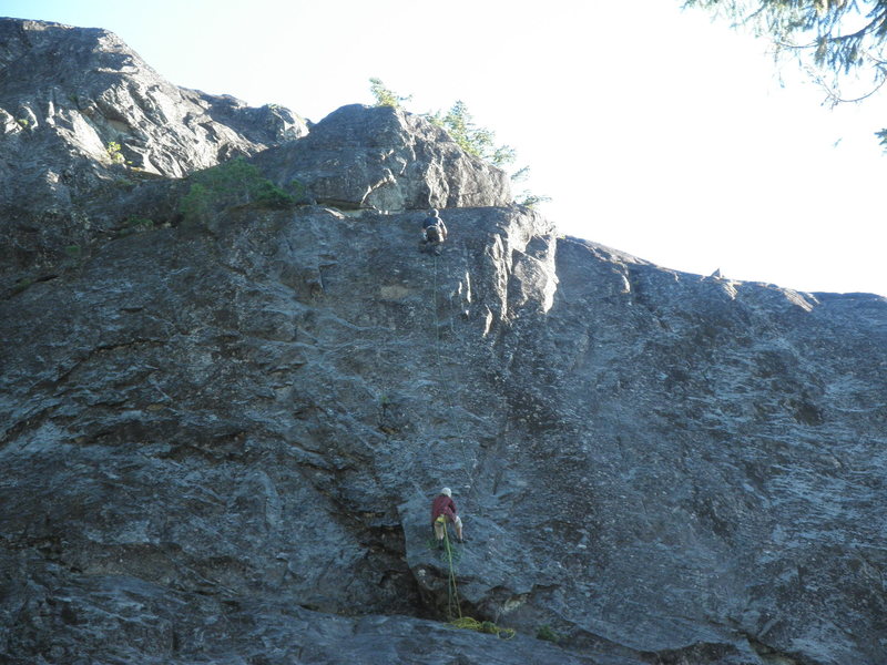 Brooklyn Gose and Brett Bauer on pitch 2 of The Malediction Route (Hexed). pitch 2 of Northern Lights is just to the left, and Twisted Friction/ pitch 3 of Egos and Friction is just to the right.