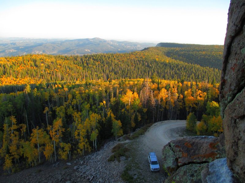 Looking down at the parking area from atop the climb "Welcome To The Jungle." <br>
<br>
We had the area all to ourselves in perfect weather- Fall is in the air! <br>
<br>
Taken 9/18/12<br>
<br>
This is just a sliver of the beautiful views, and terrain at the Lower Jungle.