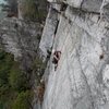 Laurent pulling the 2nd pitch crux