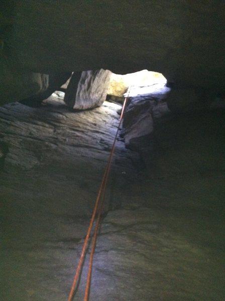 Cool climb in Bat Cave around boulder. 