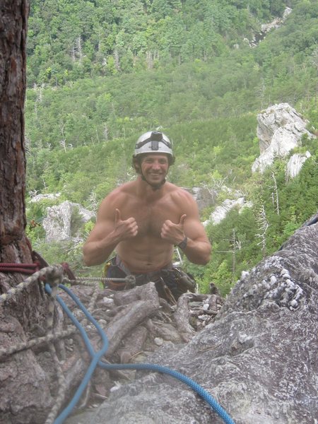 At the belay tree after pitch 2 of The Daddy, Fall 2012. Favorite route in the Ampitheatre.
