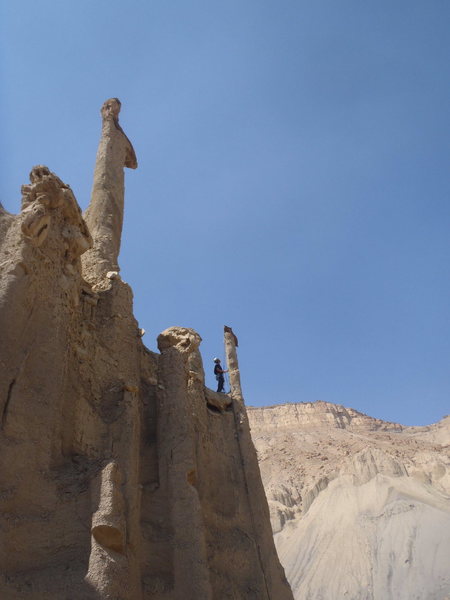 Noah on the 2nd ascent. Bug-Eyed Monster above.