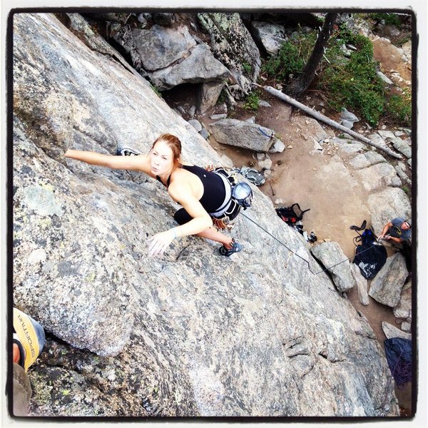 Climbing up the slab section.