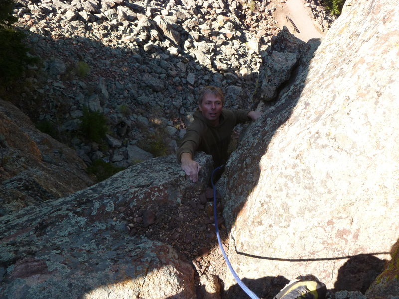 Near the top of the dihedral.
