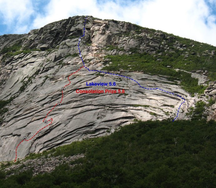 Here is some approximation of how I have climbed the route Lakeview.Very little loose rock is encountered.