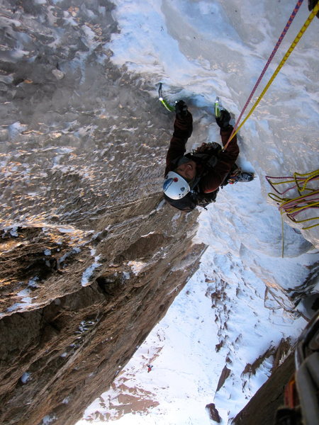 Caught this is killer shape WI4+ M3+ We did maybe 6 mixed moves on the route. It took 13cm Screws in 2 spots. Great day!