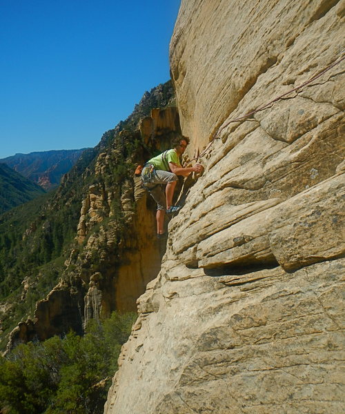 Jason follows P5, great exposure, fun climbing.