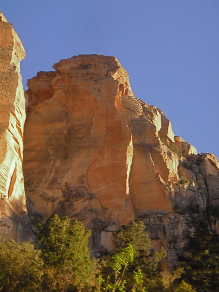Damfino tower on approach with afternoon light. Left corner system is Damfino. Beautiful curvy dihedral is Damfidont.
