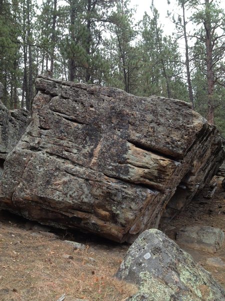 The west face of the Blue Tips boulder. Unnamed #2 starts on the layback in the middle of the boulder.