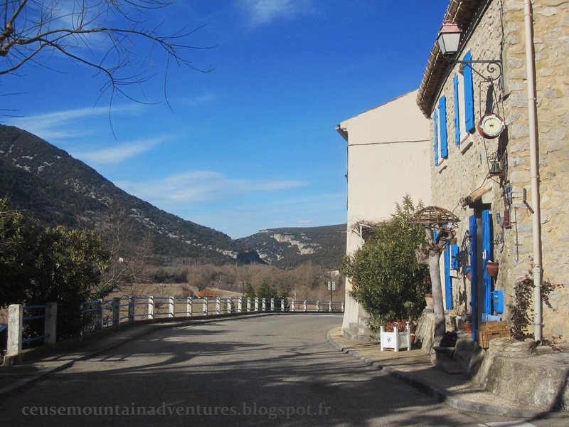 The tiny village of Saint Léger du Ventoux and cliffs in the distance...