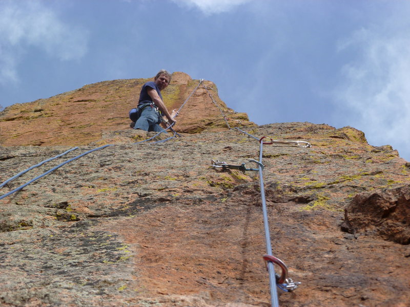 At the second belay anchor, 2nd 5.8 section.