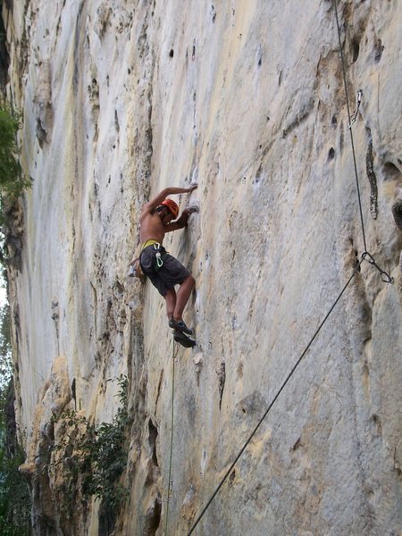 Rajiv going for the redpoint<br>