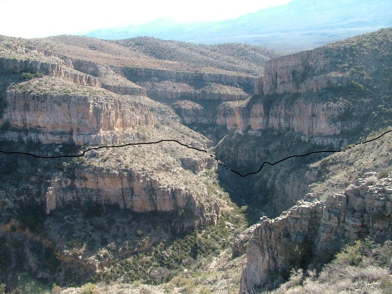 Very rough sketch of the path we take up and down each side of the canyon. 