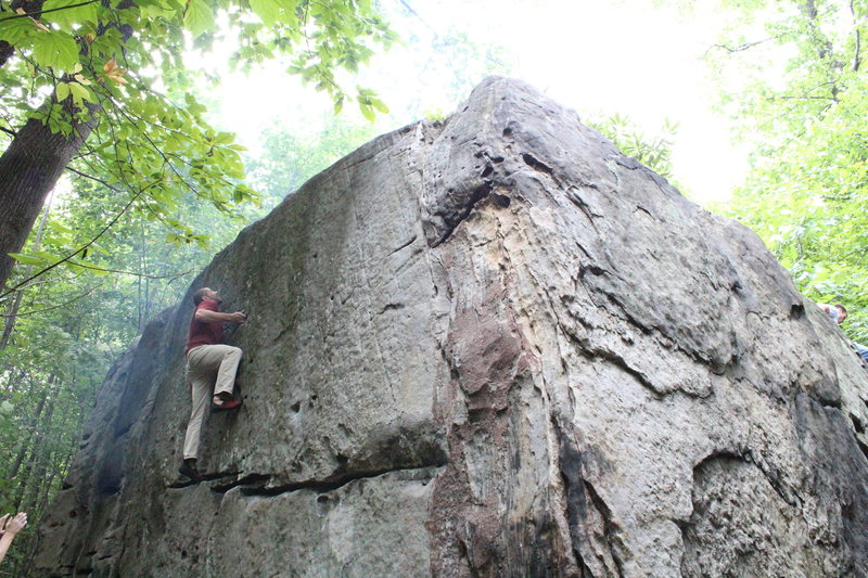Alex working his way through Buzzkill v3/4, just one of the amazing highball lines on this quality boulder. Think this looks cool, the back side is even better...