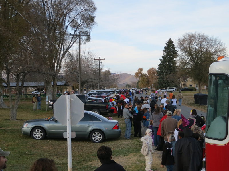 Trick-or-Treating in Fountain Green at the City Park. Everyone drives there and lines up along one street and you just go from car to car in an orderly line, very efficient, and you would not want the kids to over exert themselves to get candy...