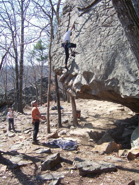 Phil Watts above the crux on Newton County Metality, HCR